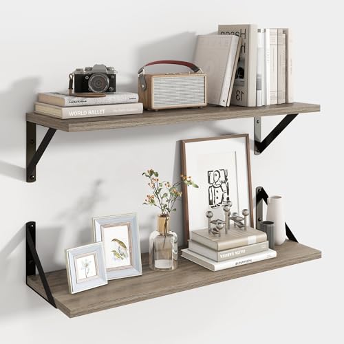 Axeman 24 Inch Floating Shelves, 8 Inch Deep Grey Wall Shelves Set of 2 - color: Grey, size: 23.6 Inch