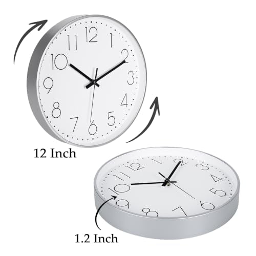 2 Pack Black&Silver Wall Clock 12" Silent Wall Clocks Battery Operated - color: 2 Pack - Black & Silver, size: 12 Inch