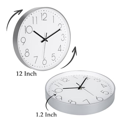 2 Pack Black&Silver Wall Clock 12" Silent Wall Clocks Battery Operated - color: 2 Pack - Black & Silver, size: 12 Inch