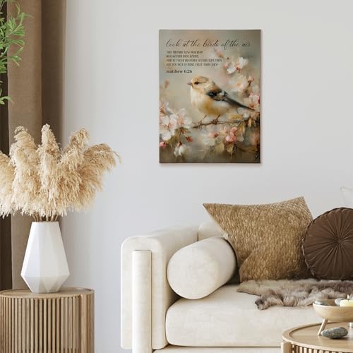 XINCEYWJ Christian Bird Floral Wall Art Decor, Bible Verse Scripture Canvas Art Prints Framed, Floral Bird Religious Pictures Wall Decorations for Home Bedroom Living Room Church, 11x14 Inches - color: christian bird-2
