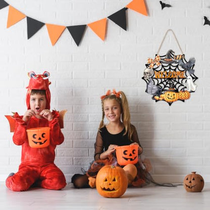 Halloween Front Door Decor, Wooden Hanging Wreath for Party & Holiday Gift