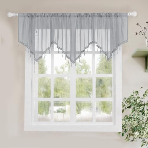 Molaxhome Swag Curtain Scalloped Curtain Valance Drape Sheer Lace Panel 1pc - color: Grey