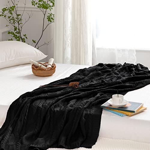 Aormenzy Black Knit Throw Blanket, 50" x 60" - color: Black, size: 50" x 60"