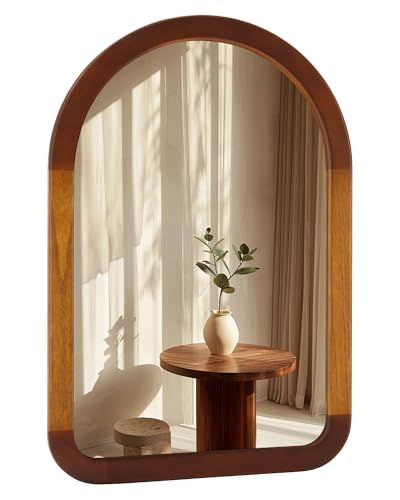 Arched Mirror 24 x 36 Inch,Brown Wood Rustic Bathroom Wall Walnut Mirror - color: Two-tone Walnut a, size: 36"L x 24"W