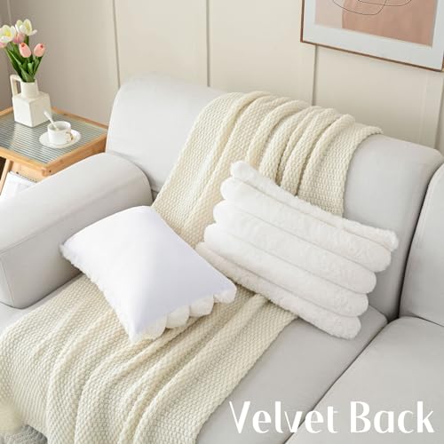 FUTEI Pack of 2 Faux Rabbit Fur Throw Pillow Covers 12x20 Inch, Cream White - color: Cream White, size: 20" x 12" (Pack of 2)