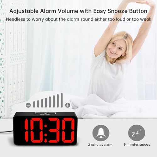 DreamSky Small Digital Alarm Clock for Bedroom with Large Big Numbers - color: Black Case Red Digits