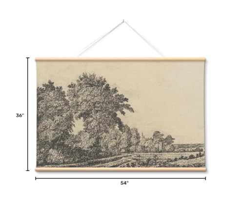 VIYYIEA Extra Large Canvas Wall Art - Country Landscape Sketch, 36x54 In - color: Old Grove