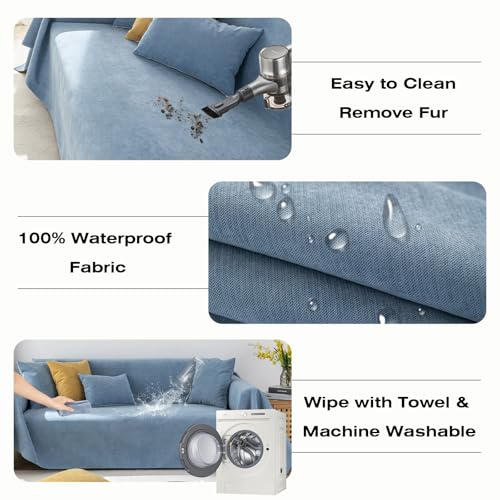 STACYPIK Waterproof Blue Couch Cover for Pets, Anti-Cat Scratch Sofa Covers - color: A-waterproof-sky Blue, size: Medium-II Size(71" X102")