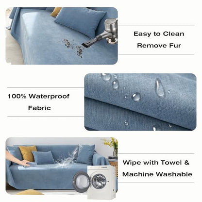 STACYPIK Waterproof Blue Couch Cover for Pets, Anti-Cat Scratch Sofa Covers - color: A-waterproof-sky Blue, size: Medium-II Size(71" X102")