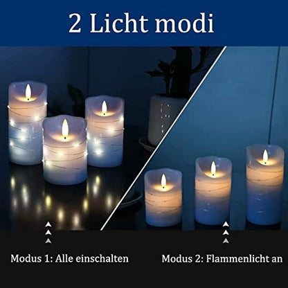 danip Sky Blue LED Flameless Candle with Embedded Starlight String, 3 LED Candles, 11 Key Remote Control, 24 Hour Timer Function, Dancing Flame, True Wax, Battery Powered. (Sky Blue) - color: BlueA#1*3
