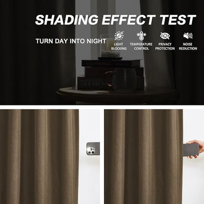 DUALIFE Chocolate Brown Pinch Pleated Blackout Curtains 84 Inches Long, Back Tab with Hooks, Linen Full Black Out Thermal Insulated Track Curtain for Bedroom Living Room,40" Wx84 L, 2 Panels - color: Chocolate Brown, size: 40"W x 84"L (Pack of 2)