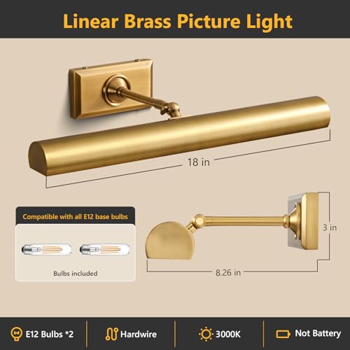 18 inch Picture Lights for Wall Hardwired 2PK Brass Picture Lighting - color: Brass, size: 18in-2PK