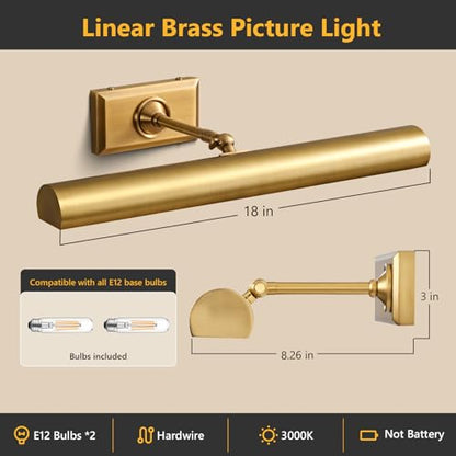 18 inch Picture Lights for Wall Hardwired 2PK Brass Picture Lighting - color: Brass, size: 18in-2PK