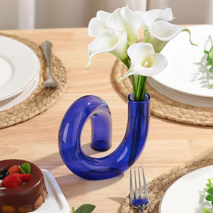 Joeyan Handmade Small Blue Glass Flower Vase,Decorative Geometric Bud Vase - color: Blue