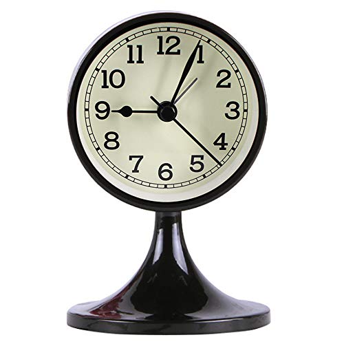 3" Round Quartz Analog Metal Alarm Clock Silent Non Ticking Desk Clock - color: Black