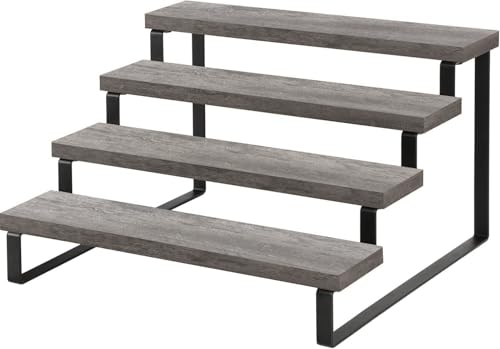 YINMIT Wooden Display Riser Stand, Tiered Perfume and Cologne Organizer Stand, 4 Tier Spice Rack Organizer, Rustic Display Shelf for Candles (4 Tier,Grey) - color: 4 Tier,1 Pack,Grey