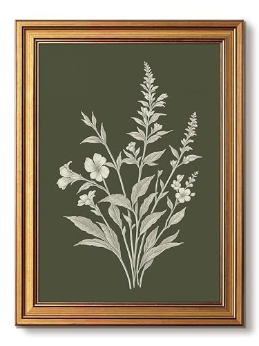 Gold Framed Floral Wall Art, Sage Green Botanical Pictures Wall Decor - color: Floral Style 1, size: 16"L x 12"W