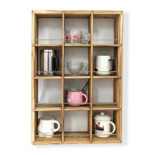 12 Grid coffee mug display shelf, 17x25" Wooden cup shelf for wall, Carbon - color: Carbon