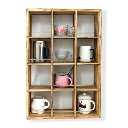 12 Grid coffee mug display shelf, 17x25" Wooden cup shelf for wall, Carbon - color: Carbon