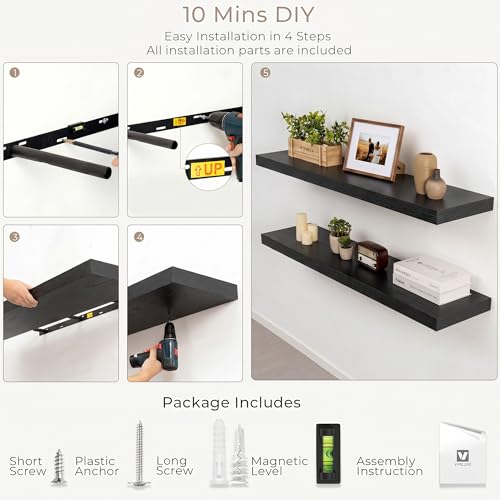 Vivelove Deep Floating Shelves Black, 30 x 8 Inch, Set of 2 - color: Black, size: 30"Wx8"Dx1.4"H