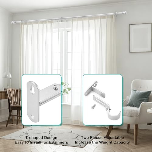 Adjustable Curtain Rod Brackets, Metal Window Drapery Rod Hanger Holders Hooks for 1 inch Rods (Satin Silver, Set of 2) (Pack of 2) - color: Satin Silver, size: Set of 2 (Pack of 2)
