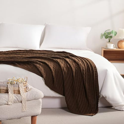 NTBAY Cotton Oversized Cable Knit Throw Blanket, 60 x 80, Brown - color: Brown, size: Twin(60"x80")