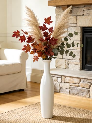 White Tall Ceramic Floor Vase, 19.7 Inch, Flared Rim Design
