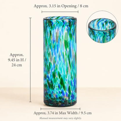 9.45in H Sea Glass Cylinder Vase Unique Hand Blown Glass Vase for Flower - color: Teal