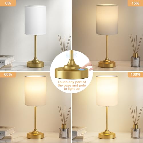Fenmzee Gold Bedside Lamp for Bedroom - 3-Way Dimmable Touch Table Lamp - color: White Shade-Gold Base, size: 14"