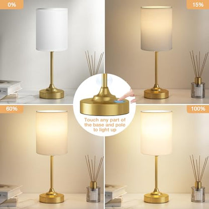 Fenmzee Gold Bedside Lamp for Bedroom - 3-Way Dimmable Touch Table Lamp - color: White Shade-Gold Base, size: 14"