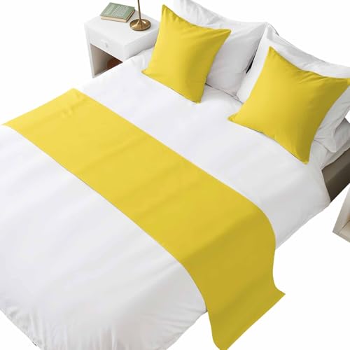 Bed Runner for Queen Size Bed, Yellow Decorative Beds Runners and 2 Matching Pillow Covers Set, Pure Yellow Beds Scarf Throw for Foot of Bedding Set for Hotel/Bedroom - color: Yellow, size: 83 x 20 Inch