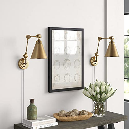 WINGBO Farmhouse Swing Arm Wall Sconce Set of 2, Industrial Adjustable Wall Lamp Light Fixture for Living Room Bedroom Vanity Study Desk Office, Plug in or Hardwired, Brass - color: Brass