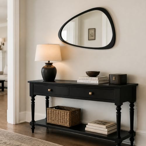 Solid Wood Asymmetrical Irregular Framed Wall Mirror, 20"x30" - color: Black, size: 30"L x 20"W
