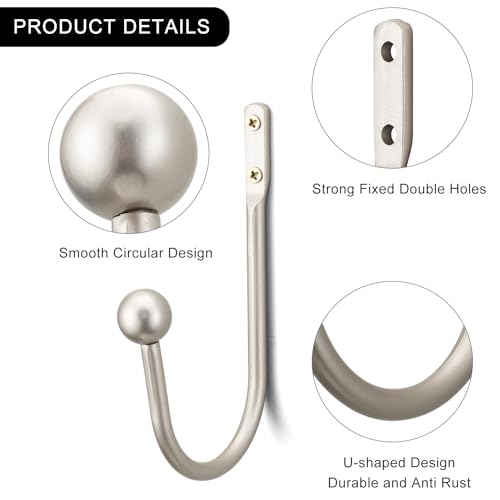 Curtain Holdback, 2 Pcs Wall Mounted Drapery Tiebacks with Screws, Heavy Duty Metal Decorative Window Drapery Holder Curtain Hook (Silver) - color: Silver-ball