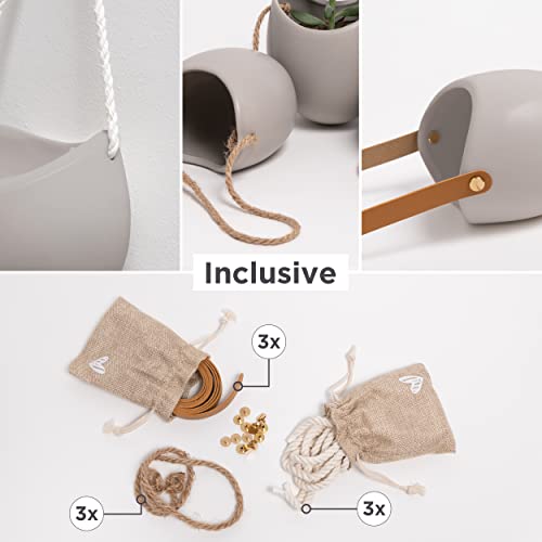 Kazai. Wall Planters -Ellie- | Hanging Ceramic Plant Pots 3 Pieces | Wall Decoration for Indoors, Balcony and Garden | Light Gray (Matte) - color: Light Grey (Matte), size: Set of 3 - Standard