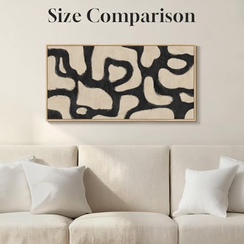 Framed Neutral Modern Abstract Horizontal Wall Art Bedroom, 20x40 Inch - color: Beige Black, size: 40"L x 20"W