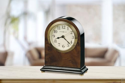Howard Miller Bedford Tabletop Clock | Walnut Piano Finish, Brass-Tone Bezel, Quartz Movement, Off-White Dial – Home & Office Decor