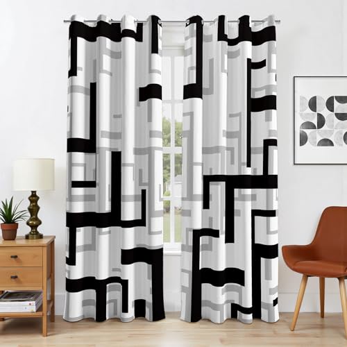 Black and White Modern Blackout Curtains, 52 x 96 Inch, Grommet, 2 Panels - color: P2-black, size: 52"W x 96"L (Pack of 2)