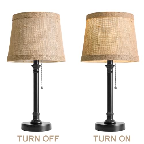 Oneach 19.5" Small Table Lamp for Bedroom, Rustic Black Lamp, USB A+C - color: Matte Black