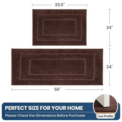 PURRUGS Kitchen Rug and Runner, Set of 2, 24" x 35.5"+ 24" x 59", Brown - color: Brown, size: 24" X 35.5"+ 24" X 59"