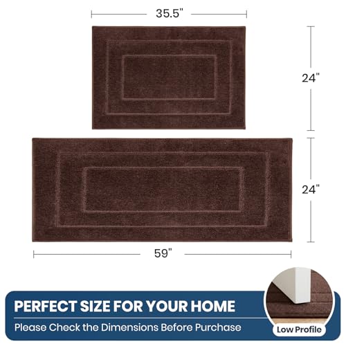 PURRUGS Kitchen Rug and Runner, Set of 2, 24" x 35.5"+ 24" x 59", Brown - color: Brown, size: 24" X 35.5"+ 24" X 59"