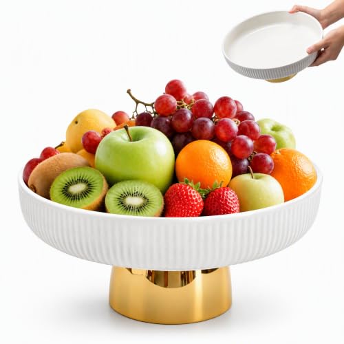 11 Inch Large Ceramic Fruit Bowl, White