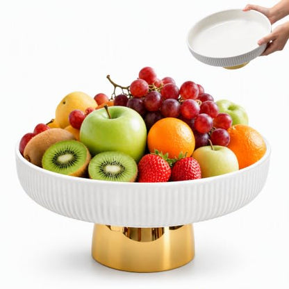 11 Inch Large Ceramic Fruit Bowl, White