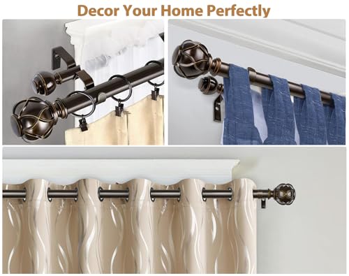 KAMANINA Double Curtain Rod 140 to 180 Inch, Extra Long, Adjustable, Bronze - color: Antique Bronze, size: 140-180"