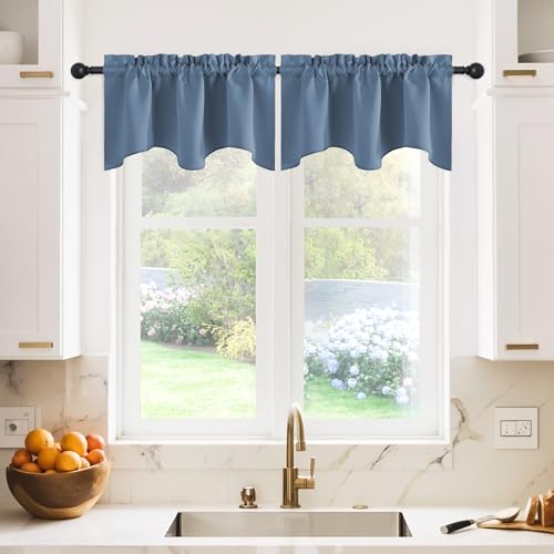 NICETOWN 2 Panels Stone Blue Kitchen Valances for Window, 42W x 18L - color: Stone Blue, size: 42"W x 18"L (Pack of 2)