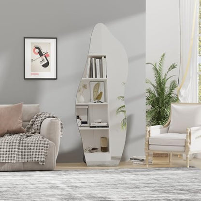 QDSSDECO Full Length Mirror Irregular Wavy Mirror with Stand, Frameless - color: Cloud With Bracket