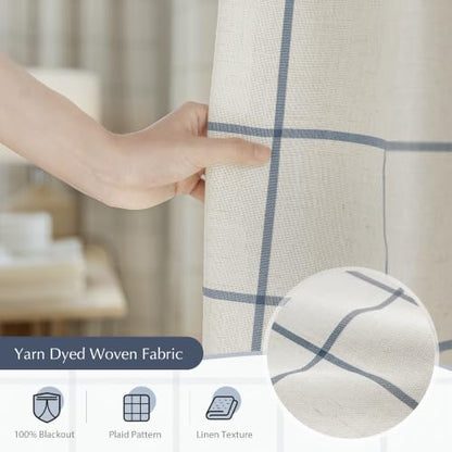 DriftAway 100% Blackout Plaid Curtains 90 Inches Long 2 Panels Navy Blue - color: Navy Blue, size: 52"W x 90"L (Pack of 2)
