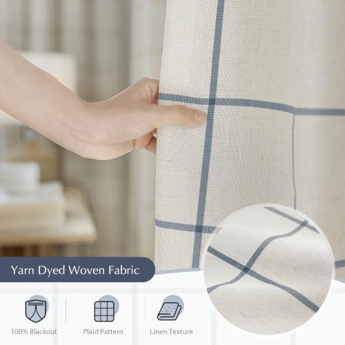 DriftAway 100% Blackout Plaid Curtains 84 Inches Long 2 Panels Navy Blue - color: Navy Blue, size: 52"W x 84"L (Pack of 2)