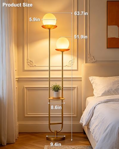Lightdot 2-Globe Floor Lamp Dimmable with Red Glass Tray Gold Floor Lamp - color: Red-2U Gold