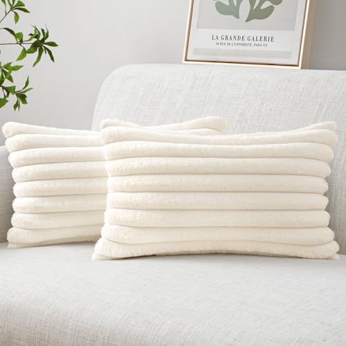 MIULEE Faux Fur Lumbar Decorative Pillow Covers 12x20 Cream White 2 Pack - color: Cream White, size: 20" x 12" (Pack of 2)